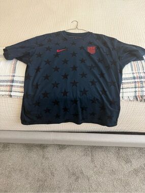 Nike USMNT World Cup Navy Star Print Short Sleeve Jersey with Red USA Crest